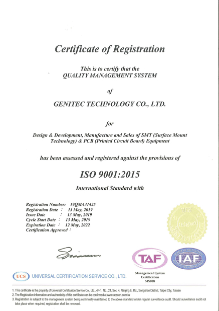 La CINA GENITEC DONGGUAN CO.,LTD Certificazioni